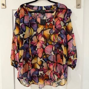 Atina Cristina Pink and Orange Graphic 3/4 Sleeve Blouse